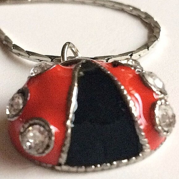 Ladybug Necklace Charm Pendant Red Enamel Crystal Silver Plated Insect 20" Chain - Picture 10 of 12